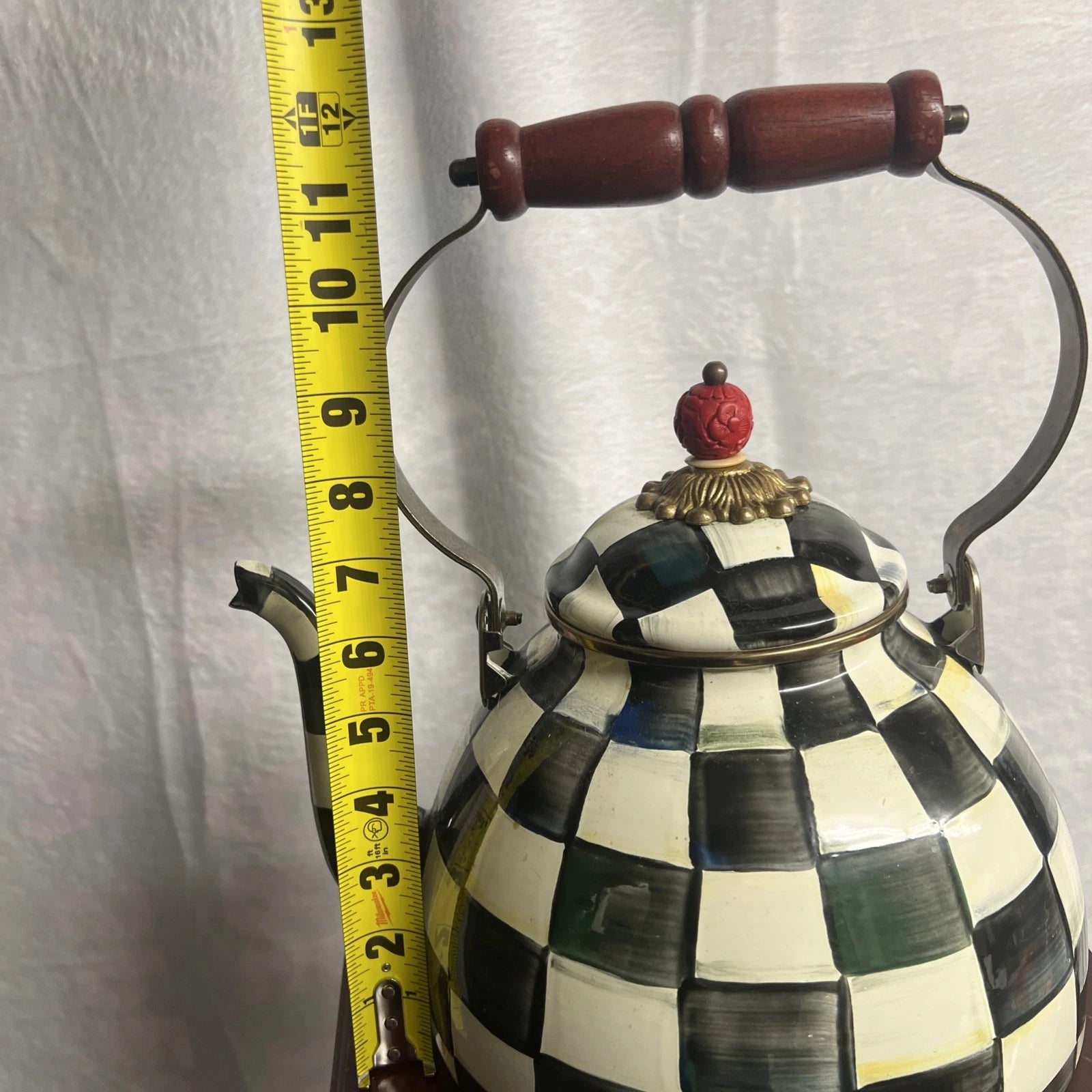 MacKenzie Childs Courtly Check Enamel Tea Pot