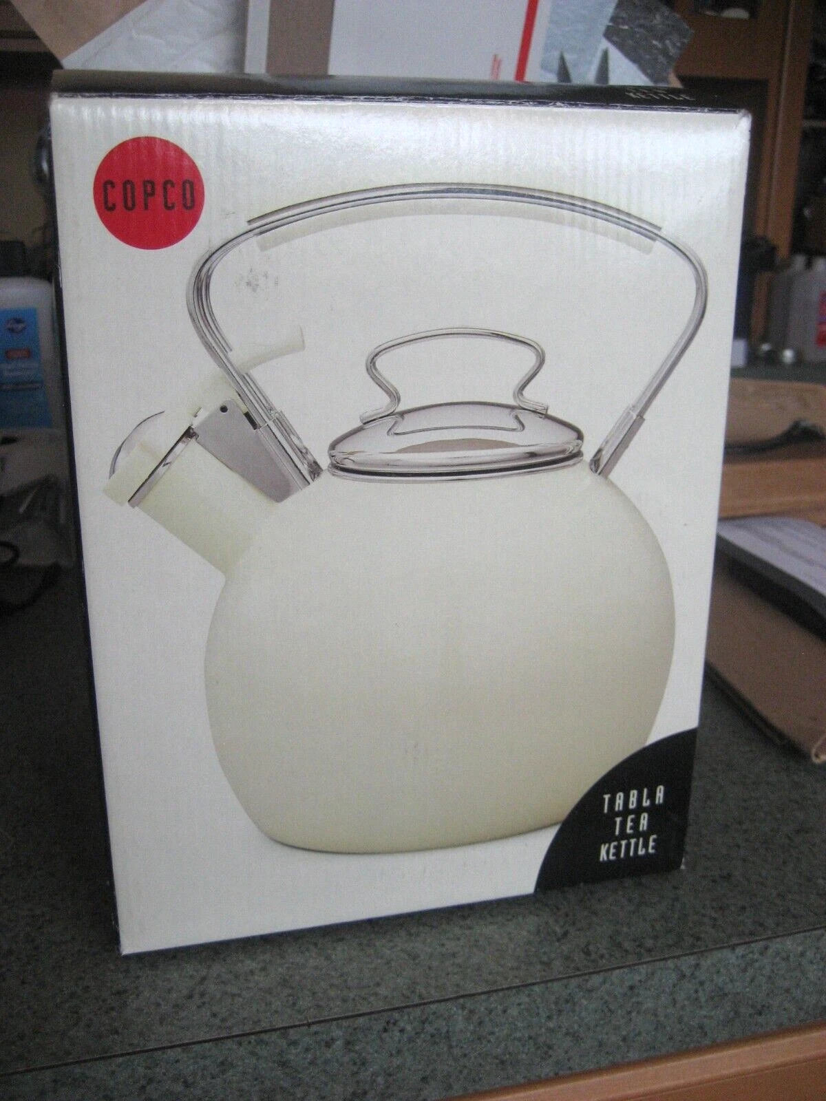 COPCO Linen Color Porcelain Enamel Whistling Tea Kettle 2.5 qt/10 cups/2.4 L