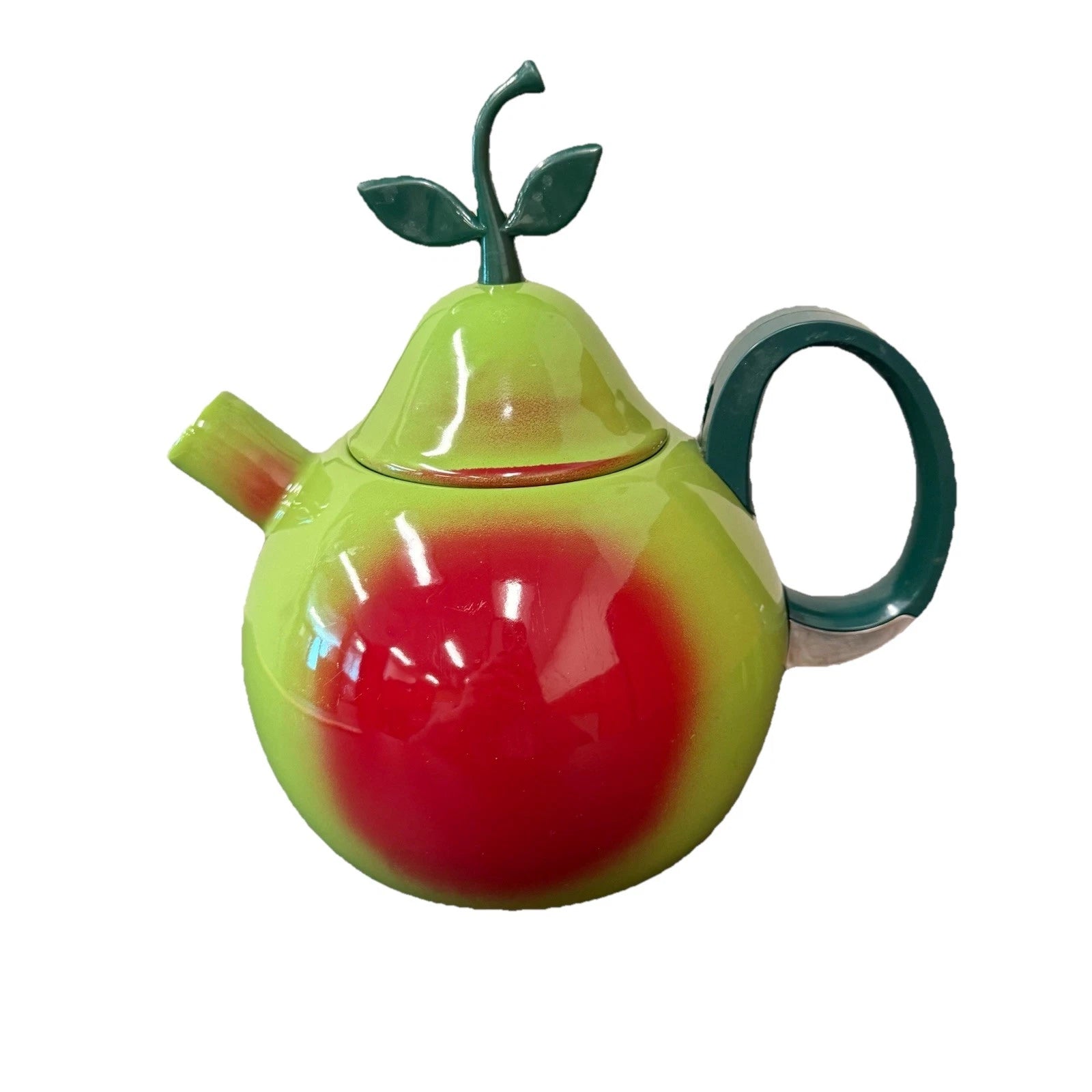 Vintage Copco Kettle Enamelware 1980s Large Apple/Pear Shaped Retro Kitchen Tea
