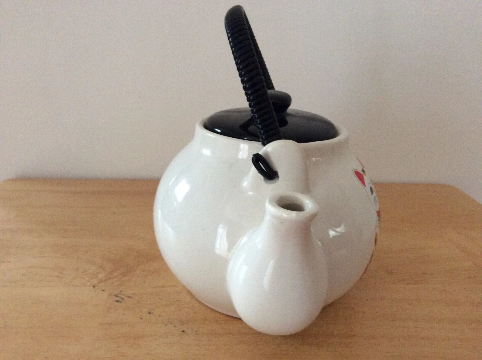ENAMEL KETTLE TEAPOT CAT DESIGN PLASTIC HANDLE
