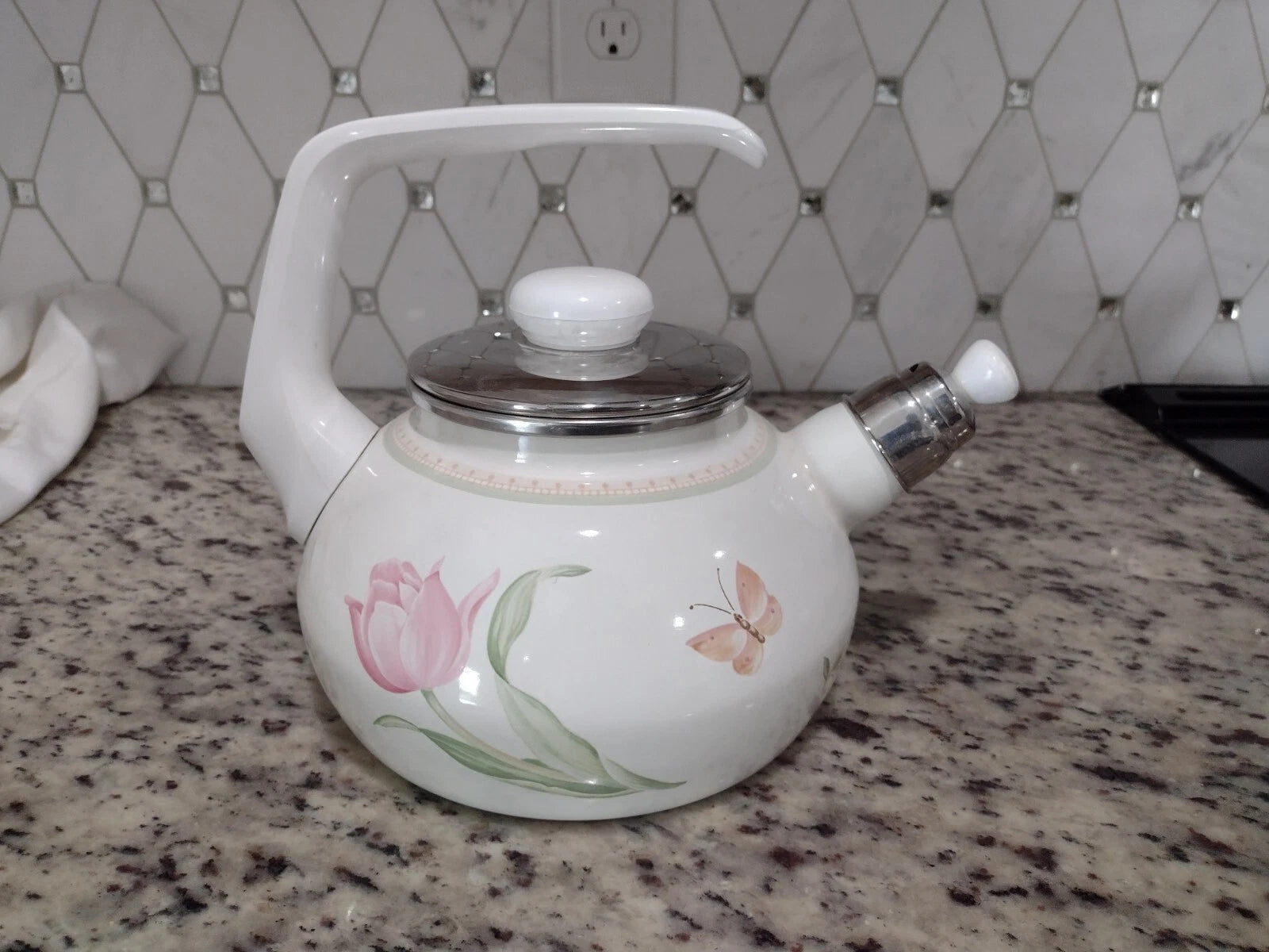 Villeroy And Boch Florea Tea Kettle Enamel Flower Butterfly Rare