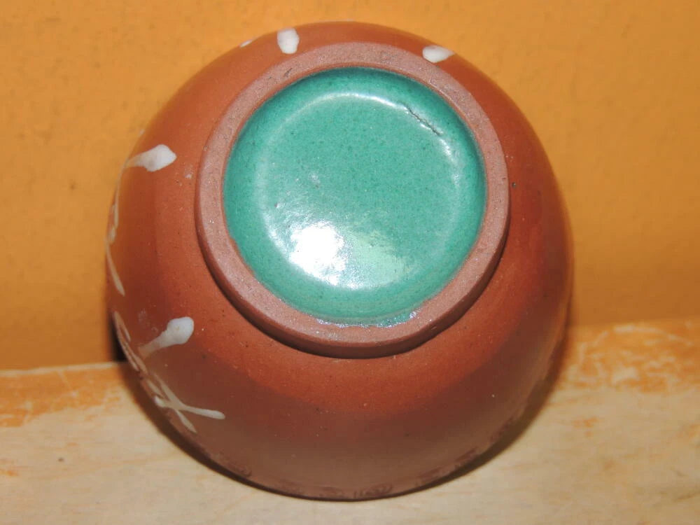 Chinese Yixing Zisha 2.75" Cup enamel / paint turquoise interior Antique