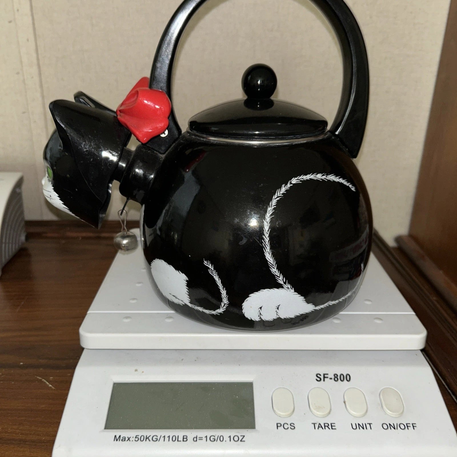 Vintage Ancona Kitty Cat Bow Tea Kettle Teapot 90s Black And White