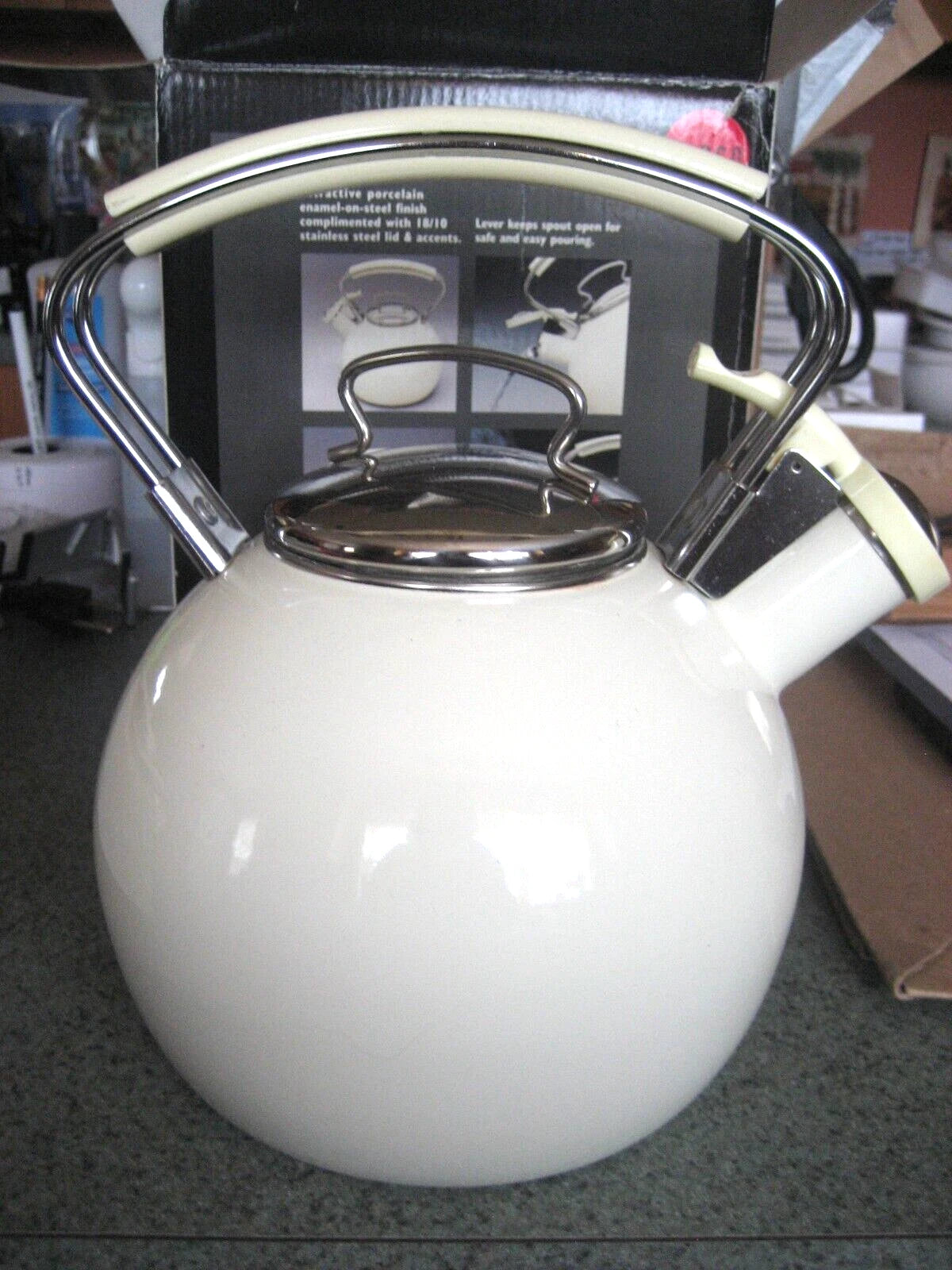 COPCO Linen Color Porcelain Enamel Whistling Tea Kettle 2.5 qt/10 cups/2.4 L
