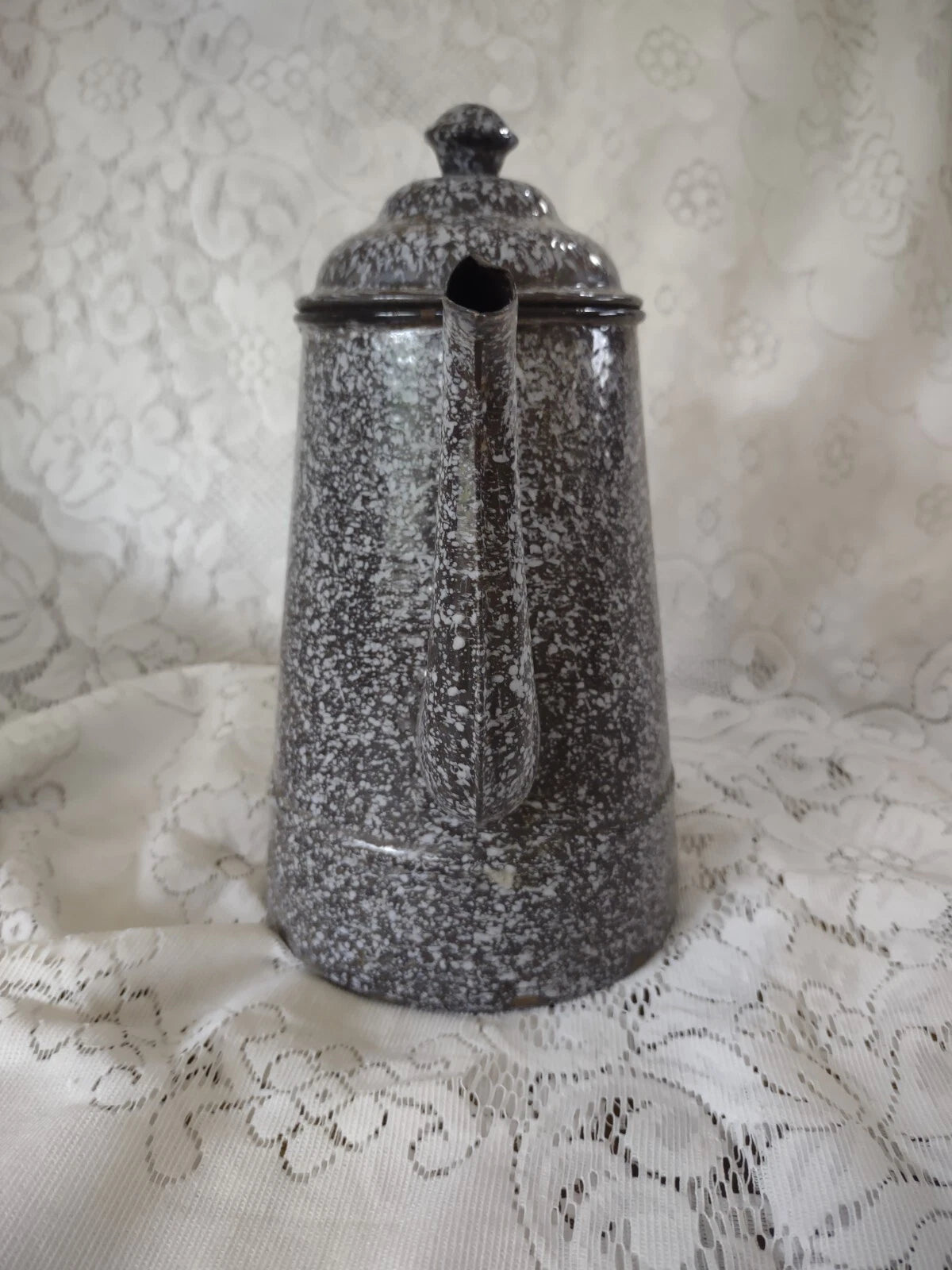 Nice Vintage Grey Speckled Enamel Coffee/Tea Pot