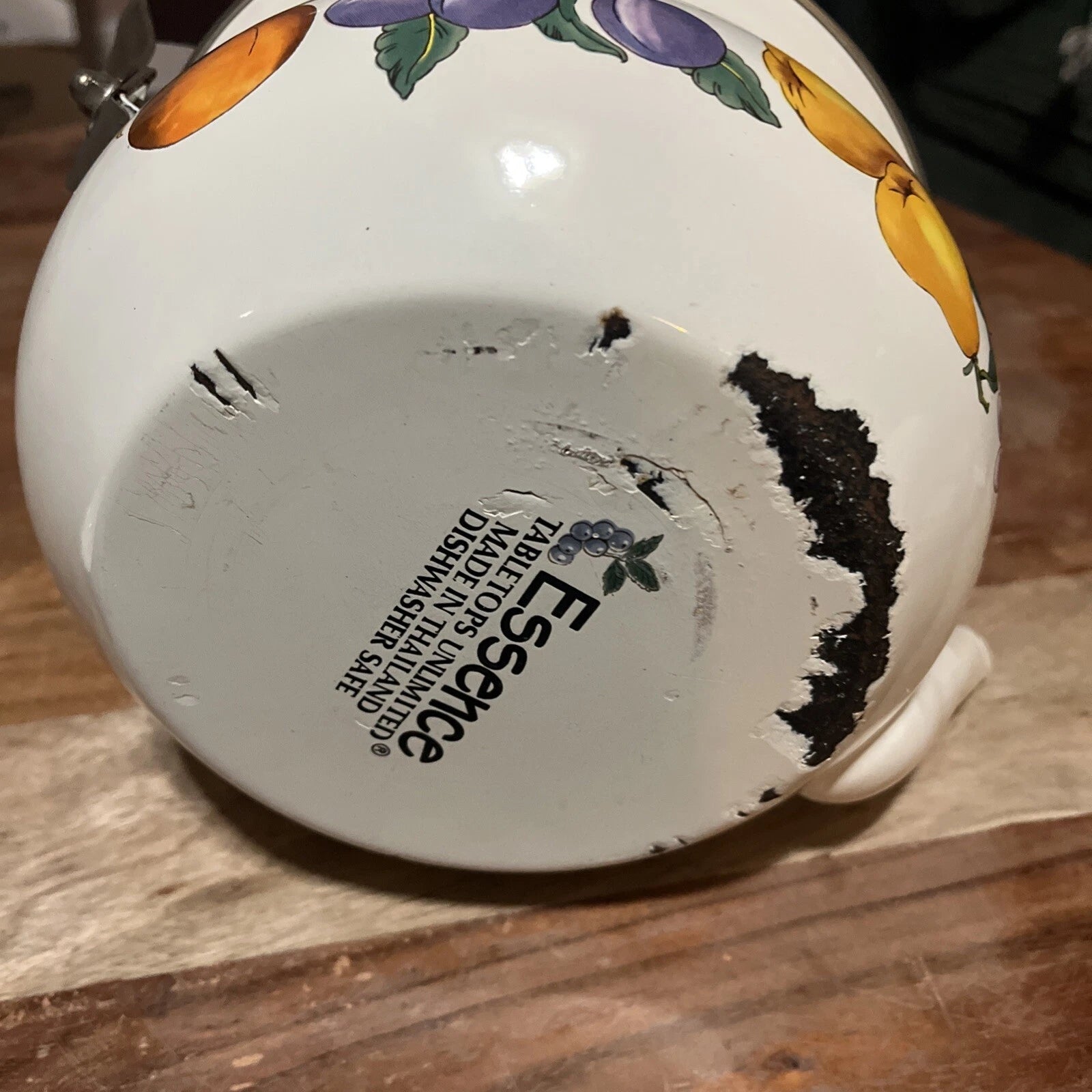 Tabletops Unlimited Essence Tea Kettle Enamel Fruit Vine Pattern Swivel Handle