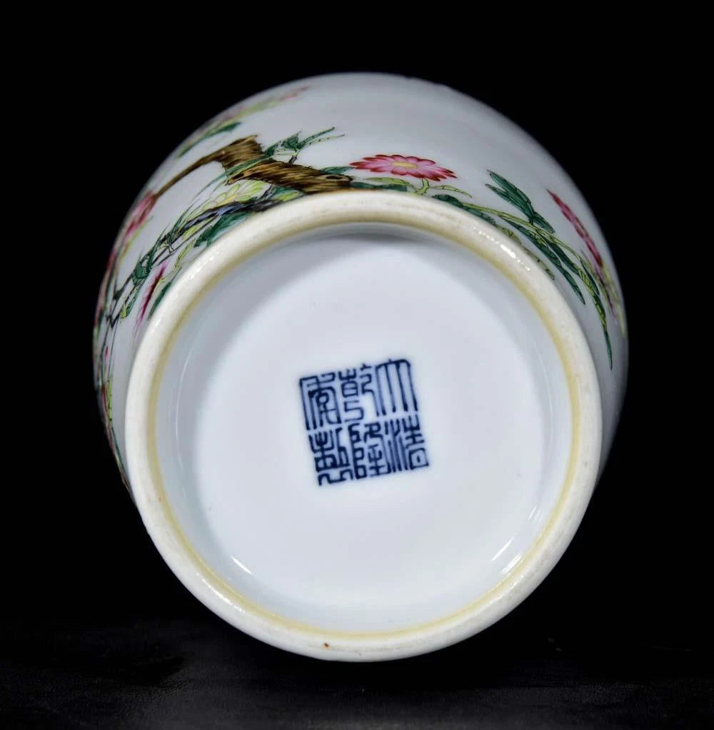 Qianlong Signed Old Chinese Colour Enamel Vase W/flower N3308