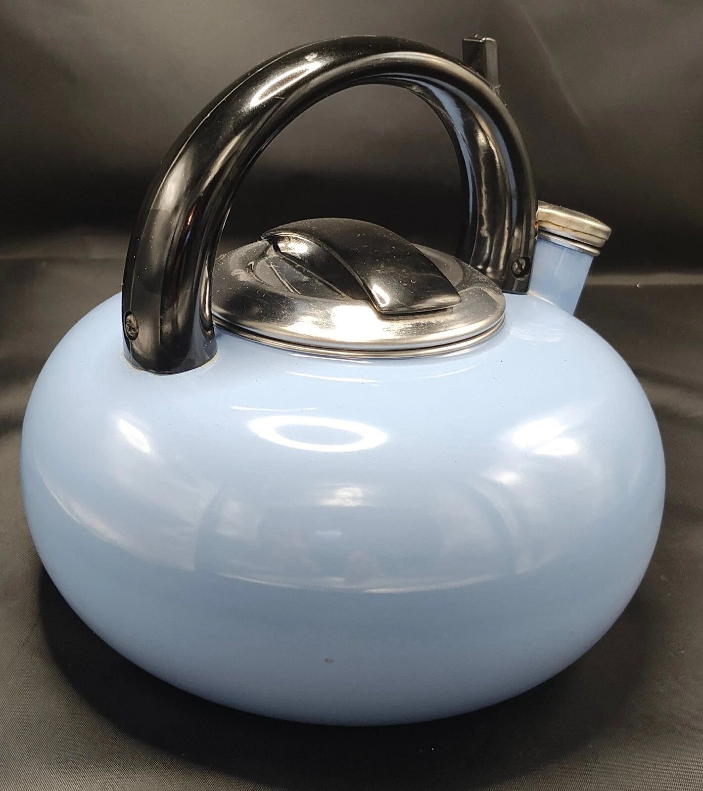 Kamenstein Vintage Light Blue Enamel Tea Kettle Whistling Teapot Indonesia 1991