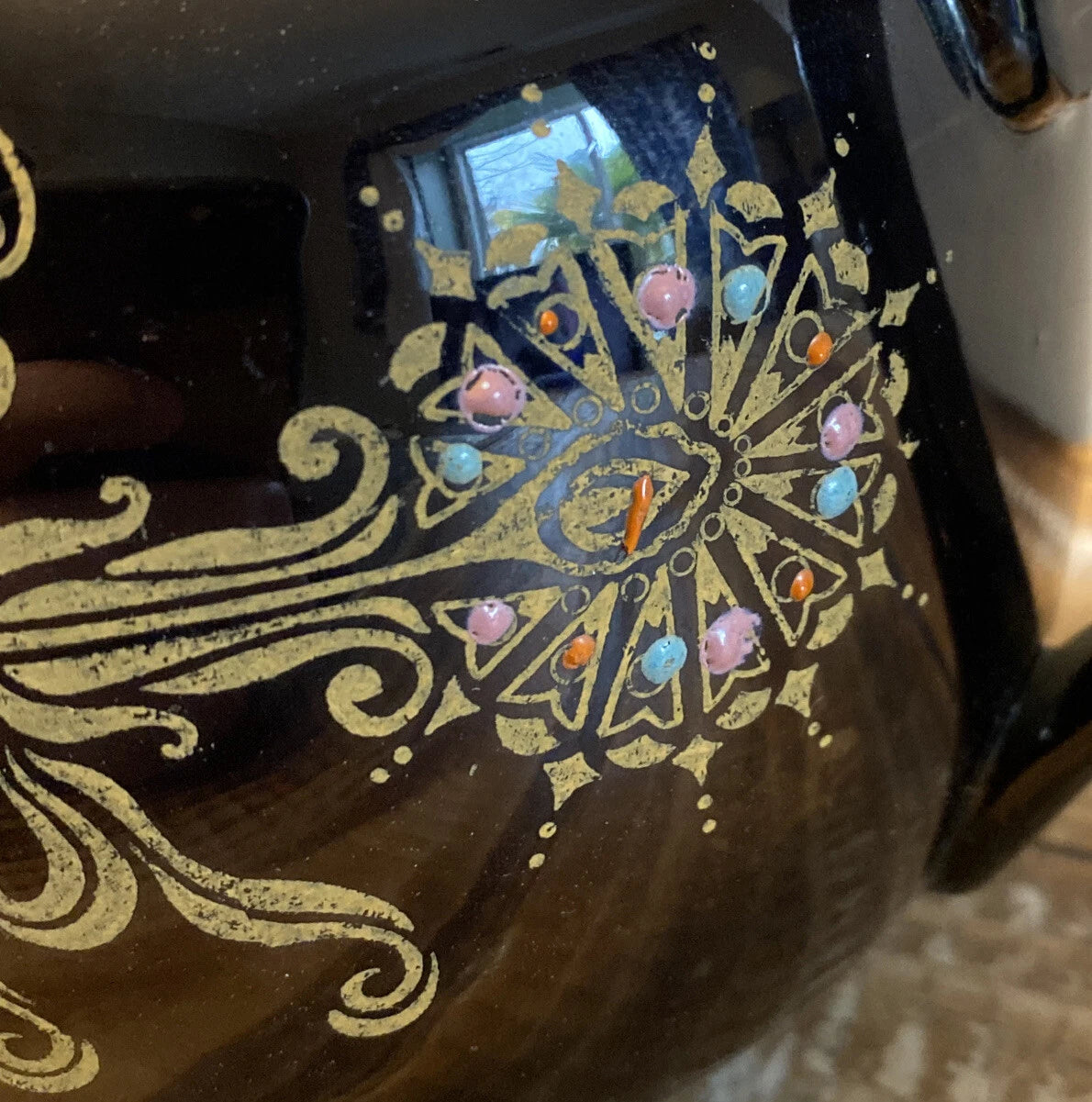 Vintage Gibson & Sons Marina Teapot w/ Lid Black Gold Enamel Burslem England