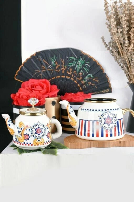 Enamel Teapot Set / Turkish Tea Pot Set, Turkish Samovar Tea Maker, Tea Kettle