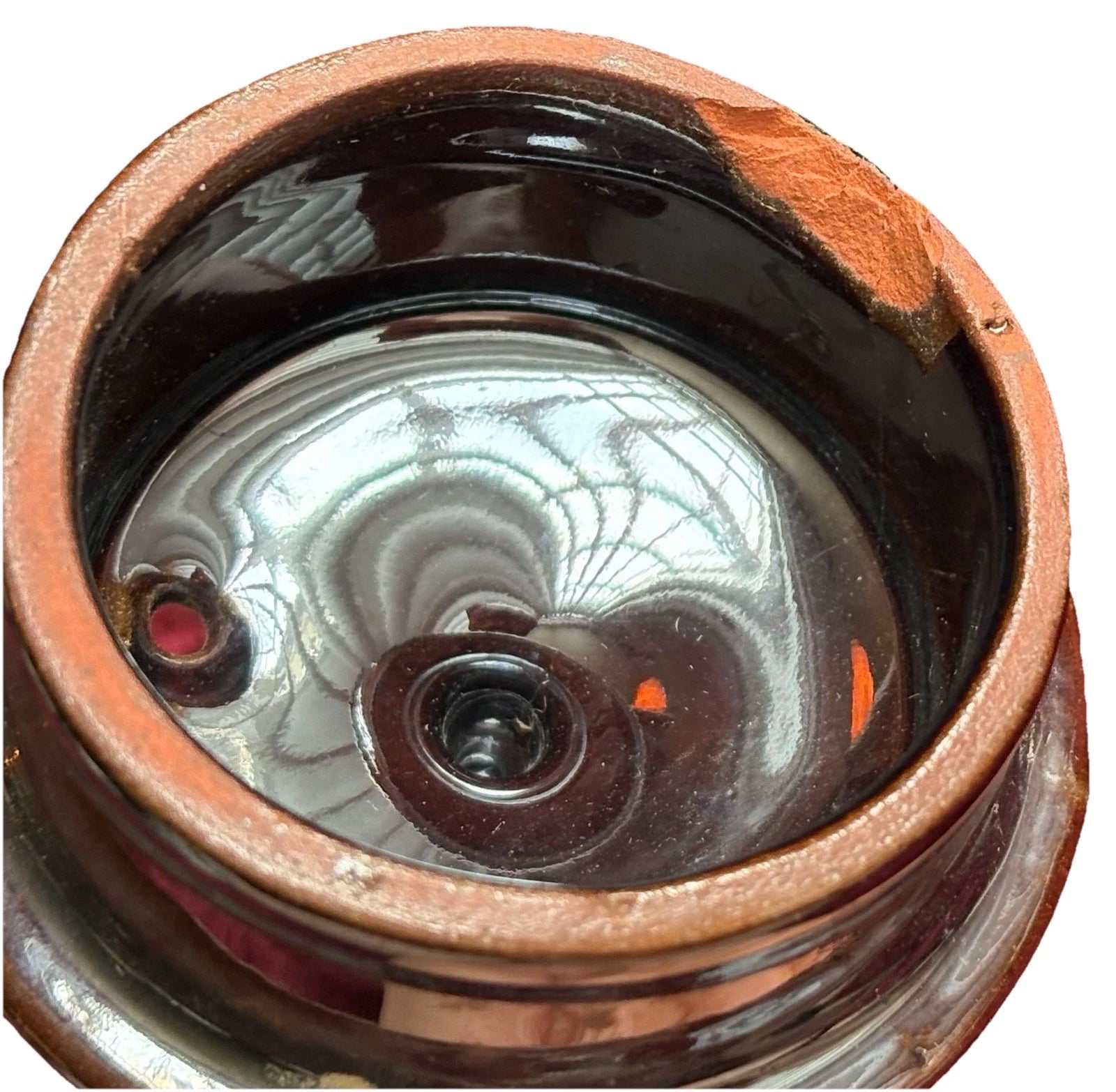 Vtg Japanese Redware Teapot Brown Betty Moriage Enamel Hand Painted Deco 2 Chips