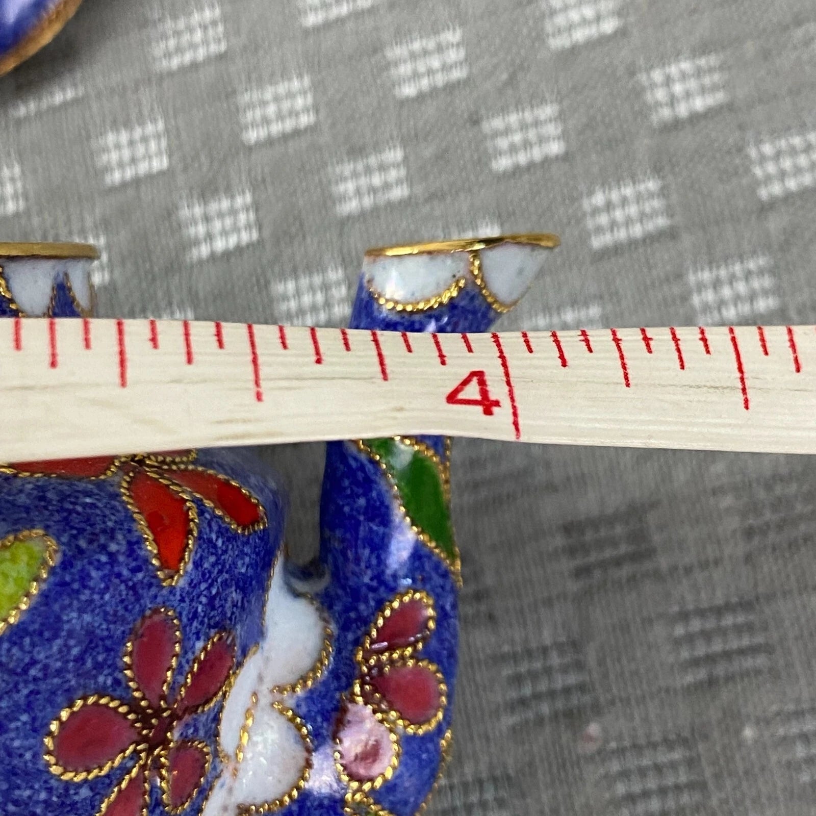 Vtg Miniature Cobalt Blue Enamel Gilded Cloisonne Floral Metal Back Teapot & Lid