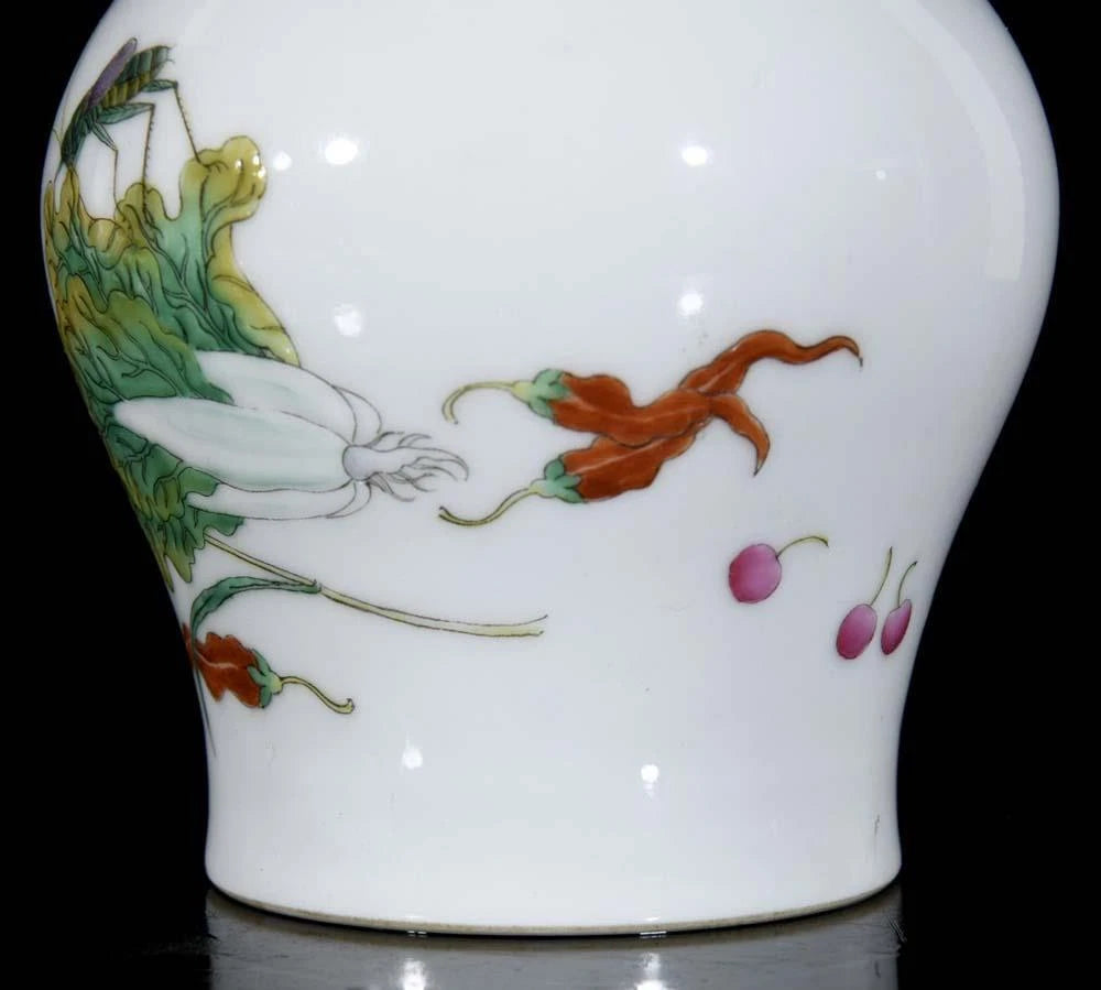 Qianlong Signed Pair Old Chinese Colour Enamel Lid Pot W/cabbage N3580