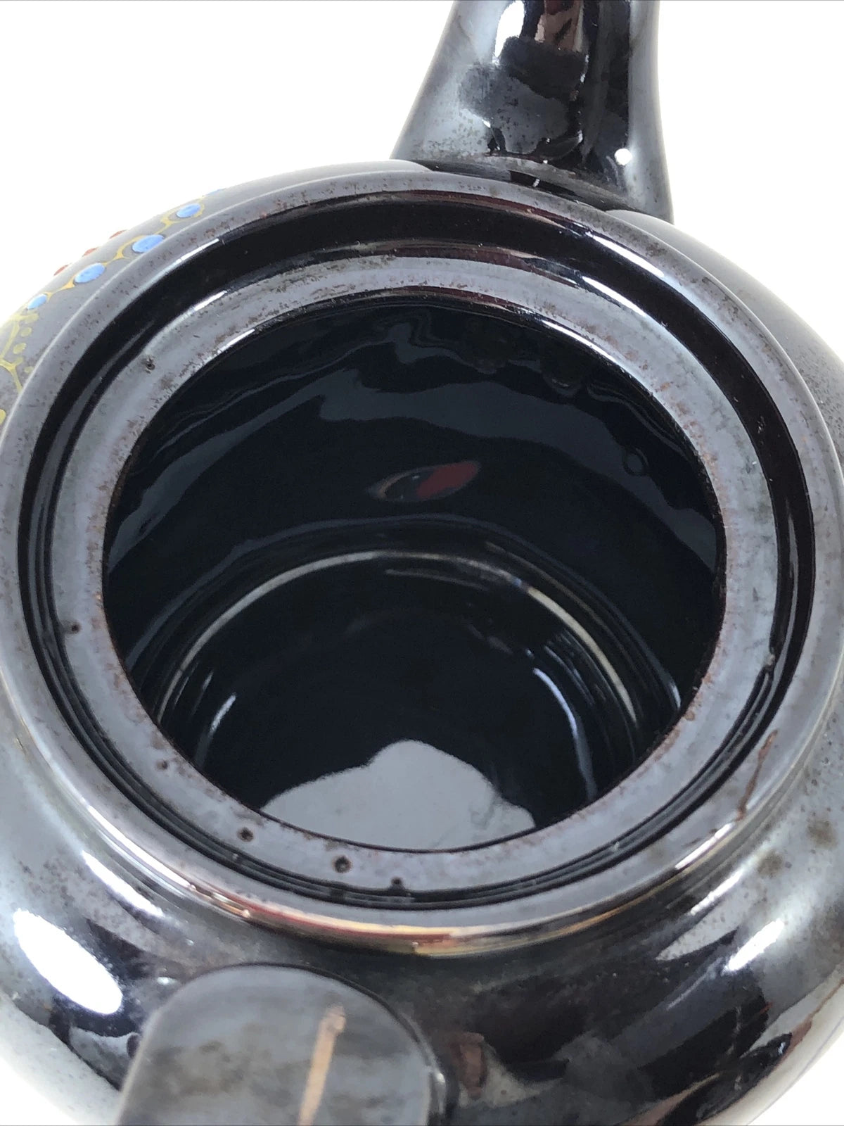 Japan Vintage Ceramic Redware Blue Teapot Glazed and Enamel 12 Ounces VTG