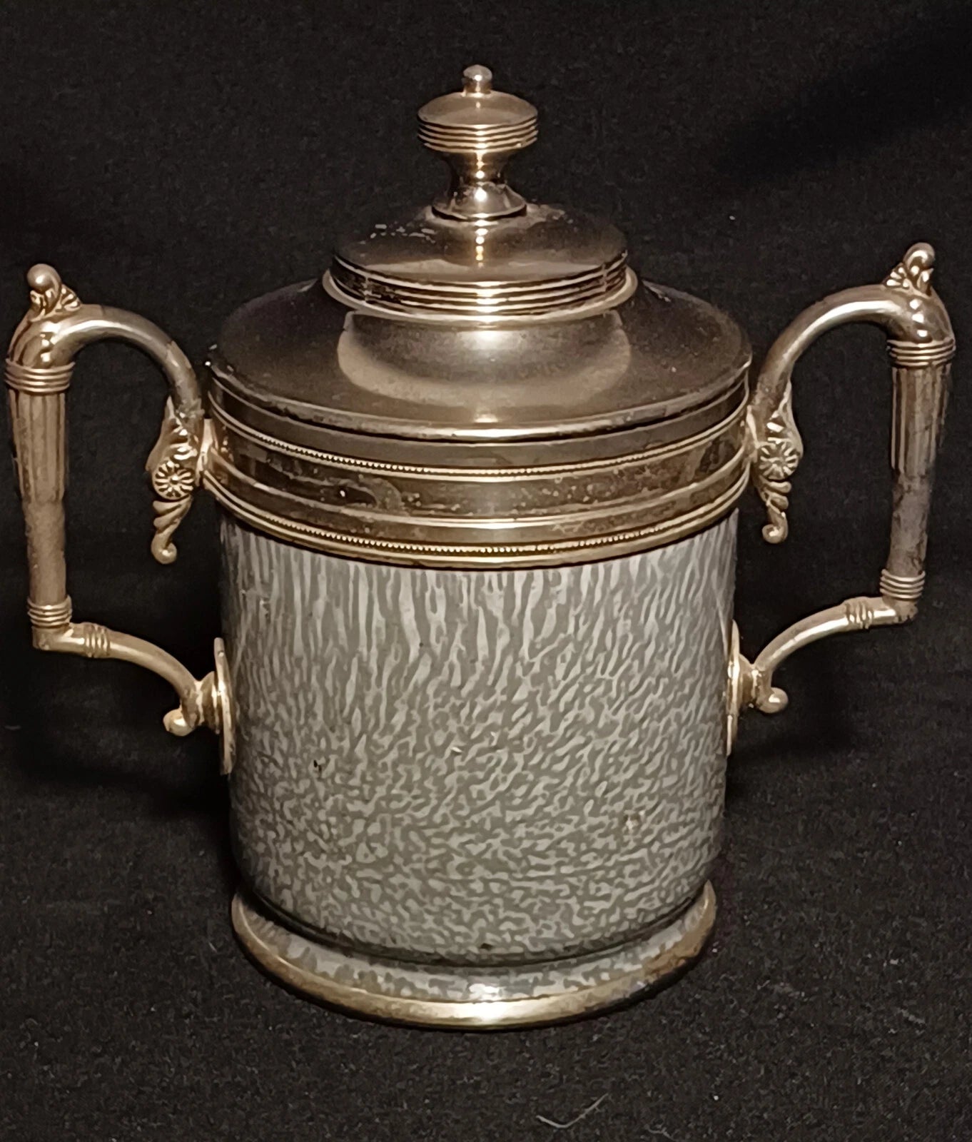 Antique Manning Bowing Gray Graniteware Enamelware Pewter Tea Coffee Set