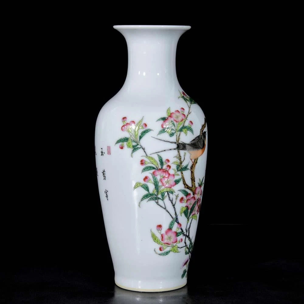 Qianlong Signed Old Chinese Colour Enamel Vase W/flower N3308