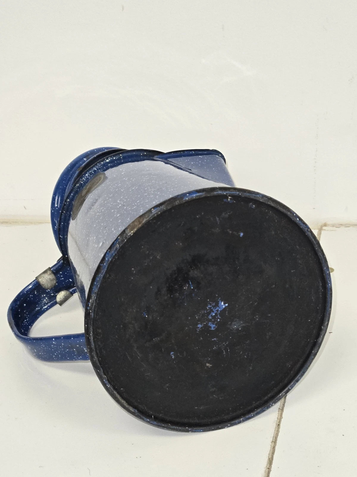 VTG Appropriately Rusted Blue Enamelware Small Camping Tea Coffee Pot