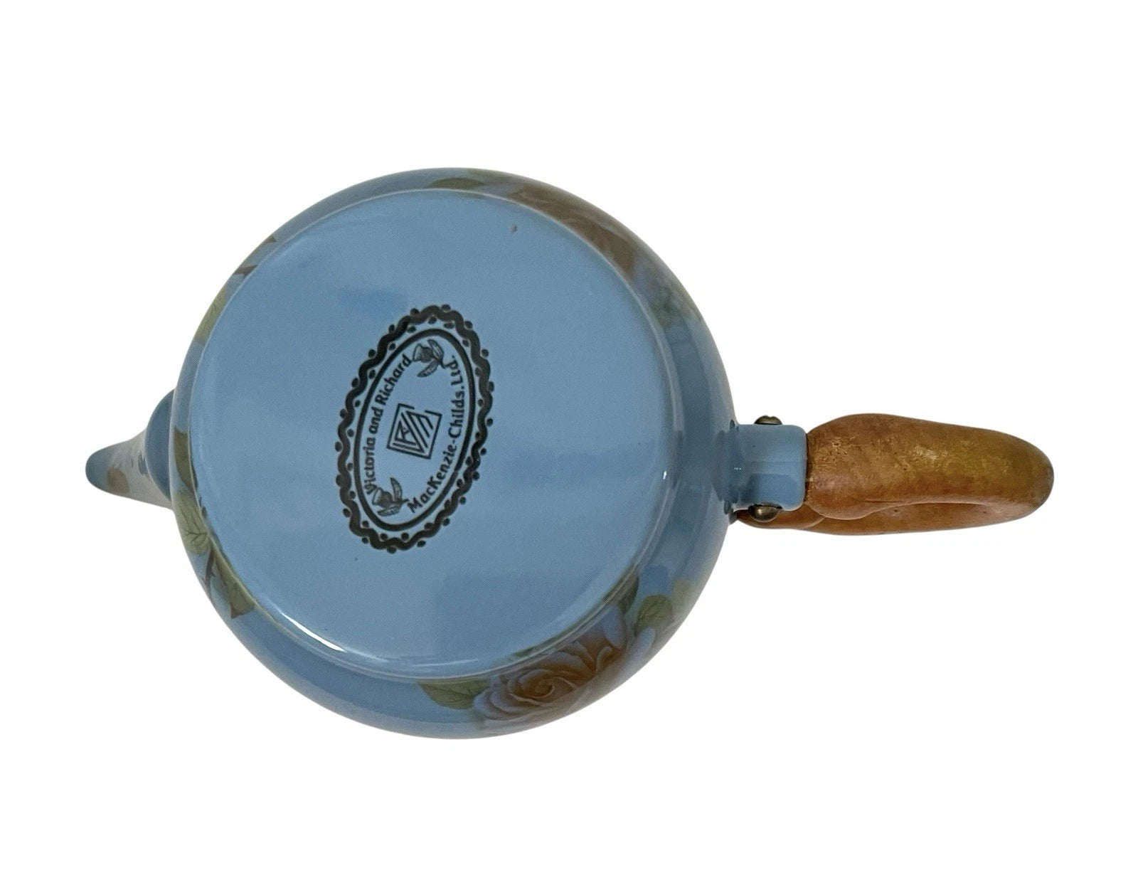 Mackenzie Childs 1983 Victoria Richard Blue Floral Enamel Coffee Tea Pot. No Lid