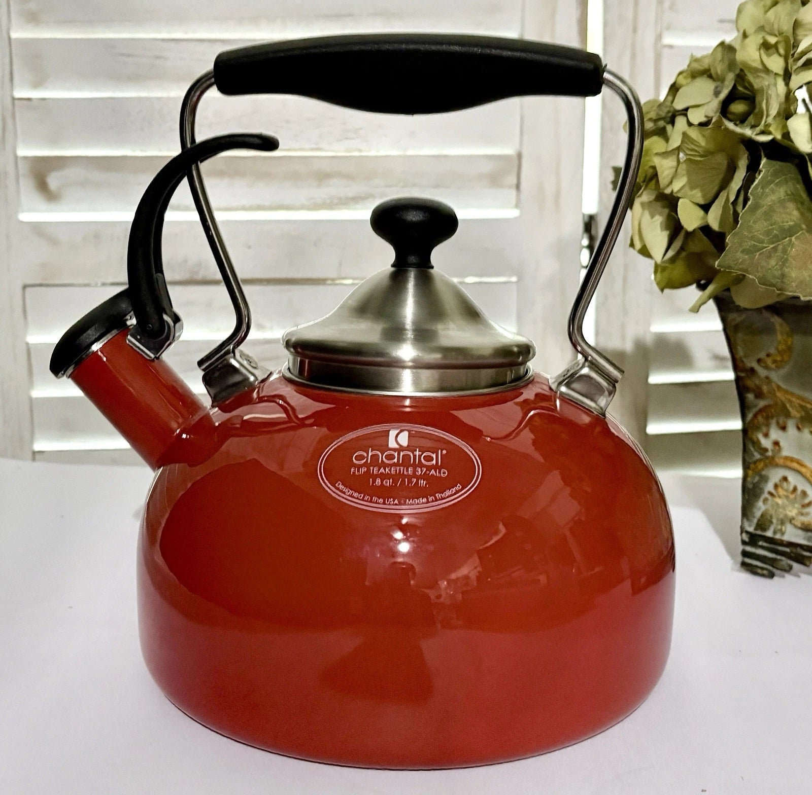 Chantal  Flip Teakettle 37-ALD Red EUC Whistling Vintage Tea Pot Thailand
