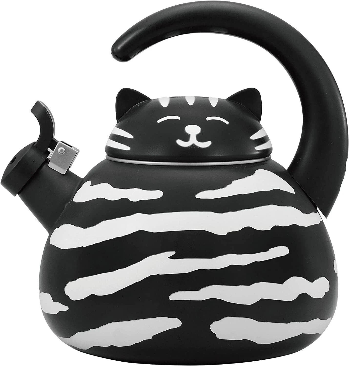 Supreme Novelty Enamel Stovetop Whistling Tea Kettle, Black and White Cat - New