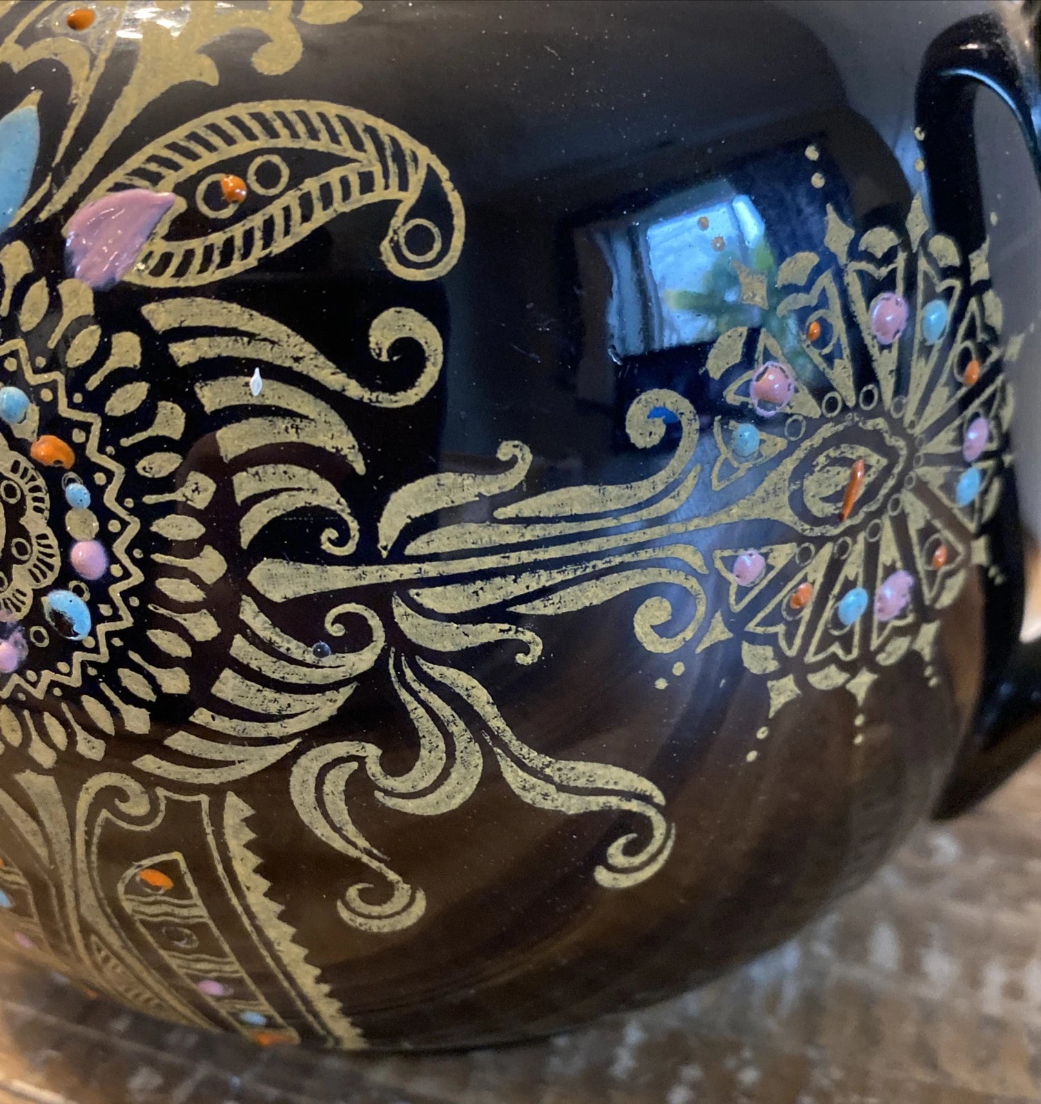 Vintage Gibson & Sons Marina Teapot w/ Lid Black Gold Enamel Burslem England