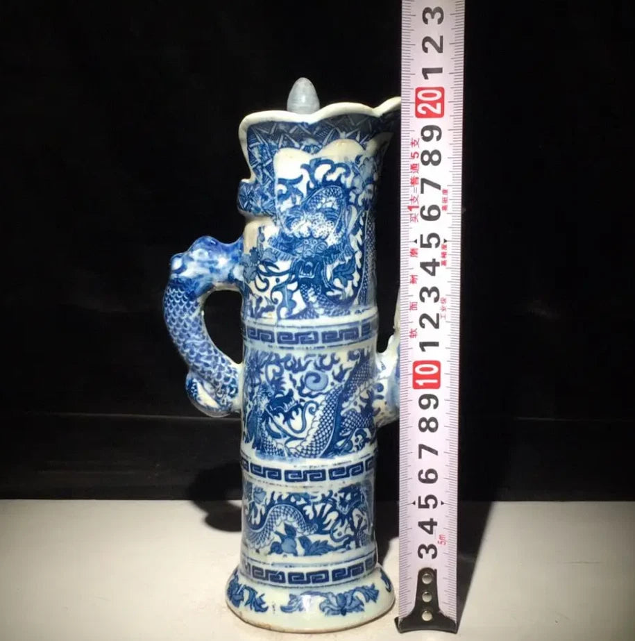 Chinese Antique Porcelain Qing Qianlong Blue and White Dragon Pattern Pot