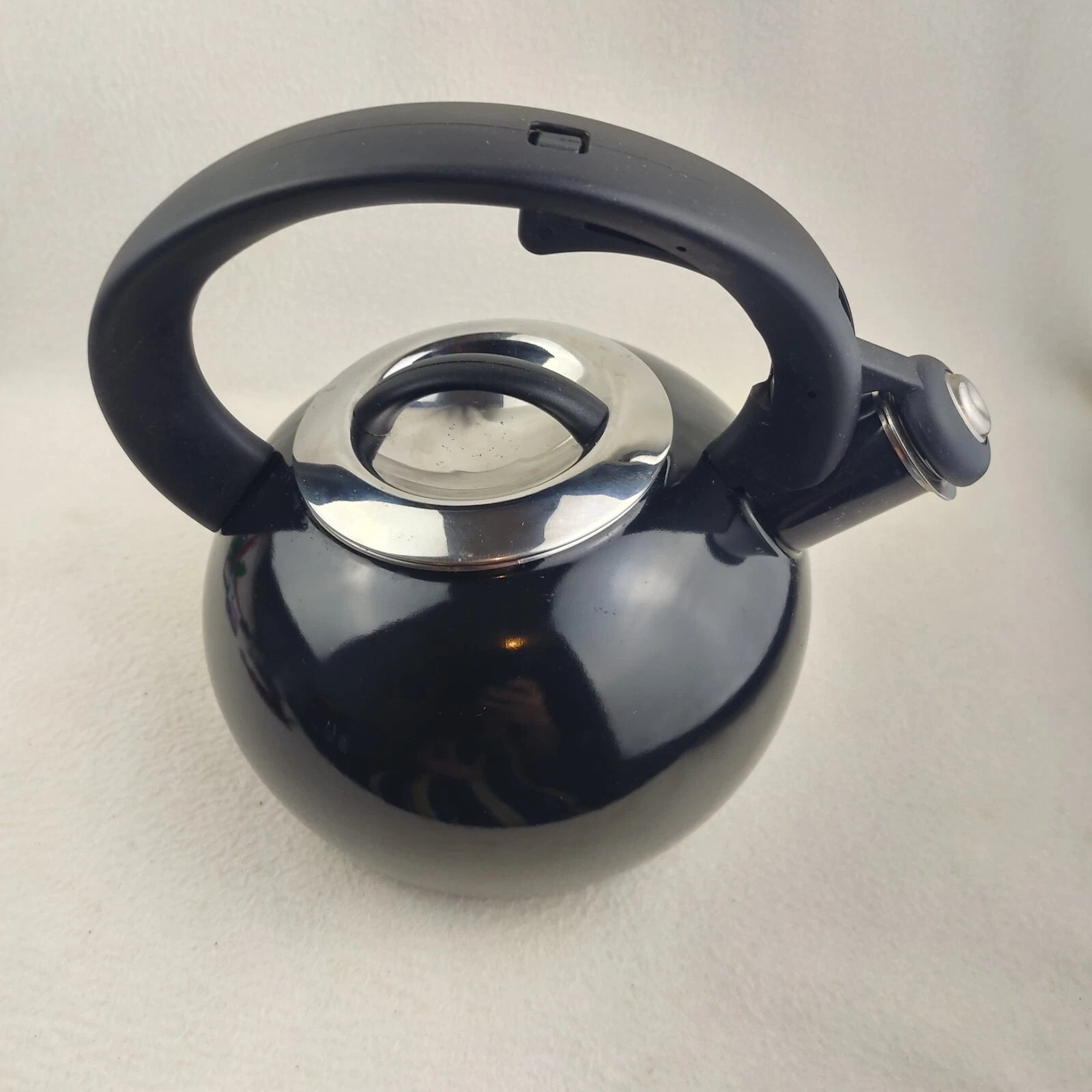 Whistling Tea Pot Kettle Black Enamel with Lid Large Unbranded