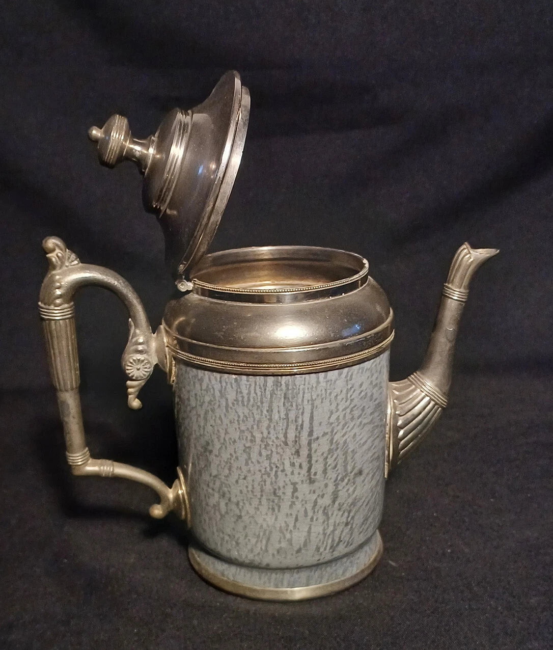 Antique Manning Bowing Gray Graniteware Enamelware Pewter Tea Coffee Set