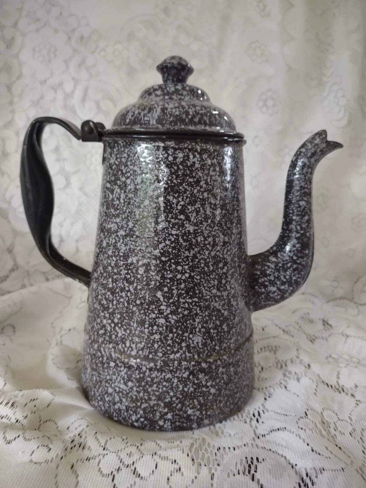 Nice Vintage Grey Speckled Enamel Coffee/Tea Pot
