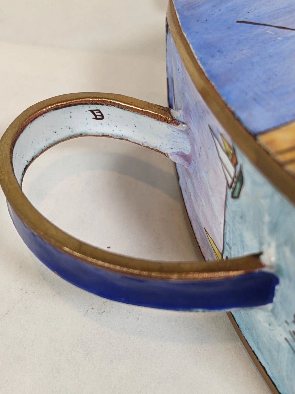 Kelvin Chen Handpainted Miniature Enamel Tea Pot brass boat scene