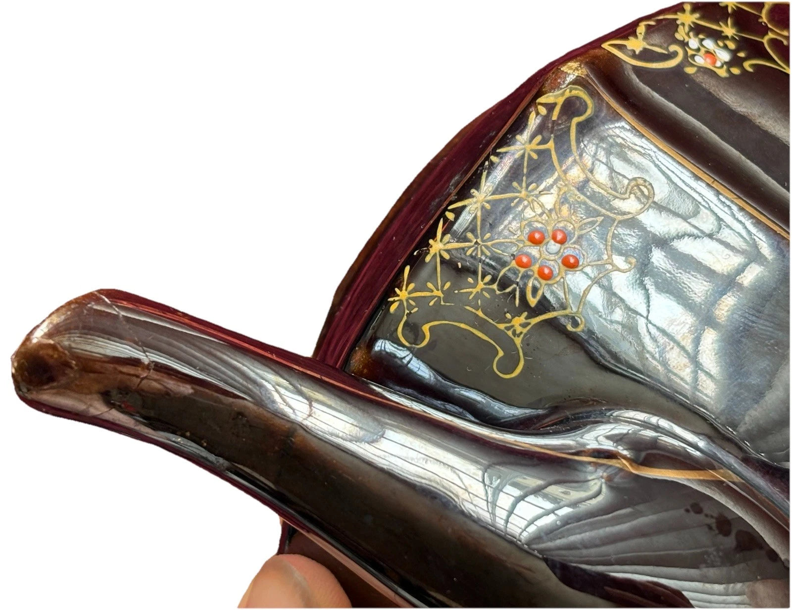 Vtg Japanese Redware Teapot Brown Betty Moriage Enamel Hand Painted Deco 2 Chips