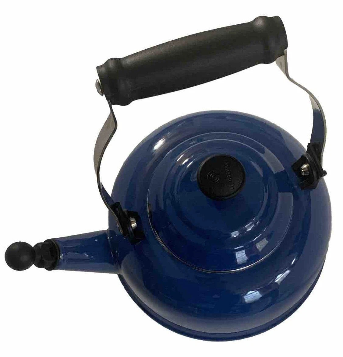 Le Creuset Whistling Tea Kettle Blue 1.6 Liter 1.7 Quart Enamel Steel Small Chip