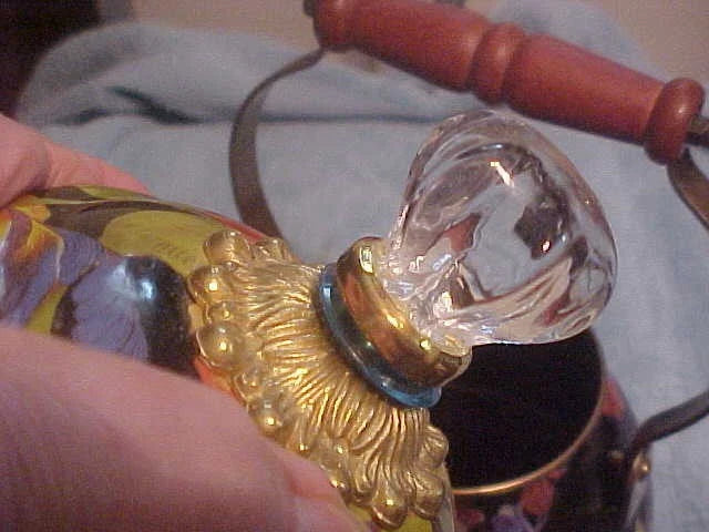 MacKENZIE CHILDS 2 QT BLACK FLOWER MARKET TEA KETTLE DISPLAY UNUSED