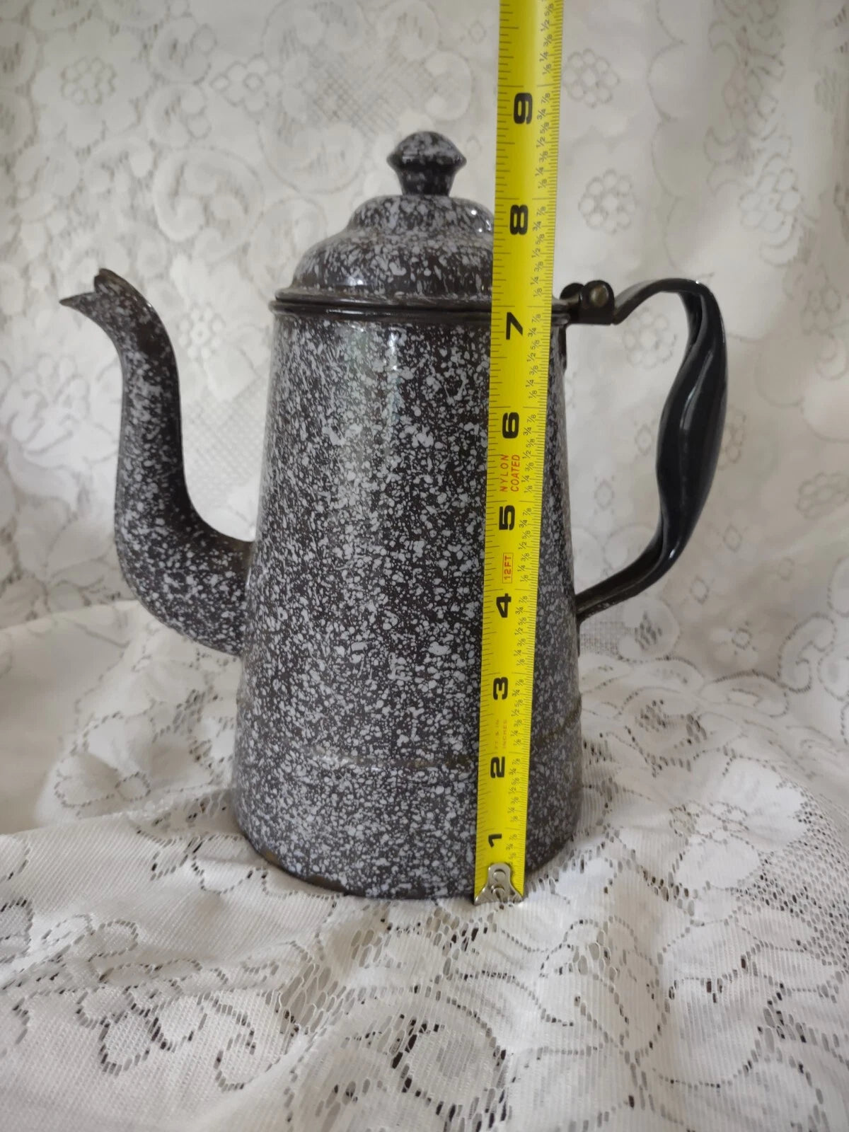 Nice Vintage Grey Speckled Enamel Coffee/Tea Pot