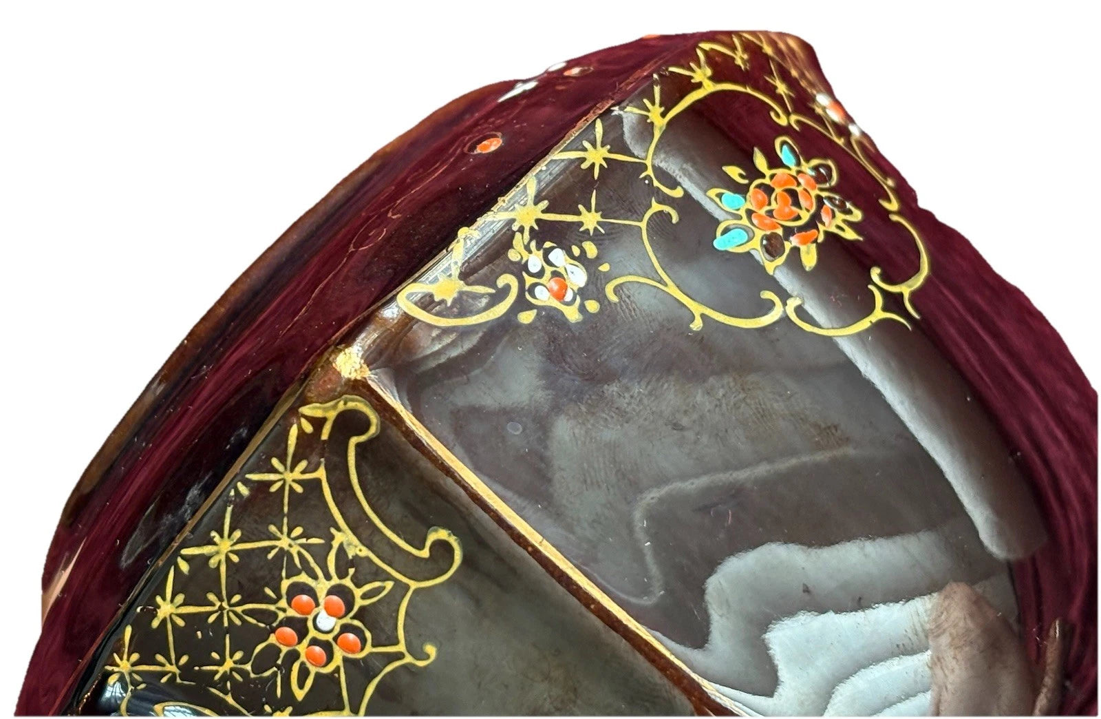 Vtg Japanese Redware Teapot Brown Betty Moriage Enamel Hand Painted Deco 2 Chips