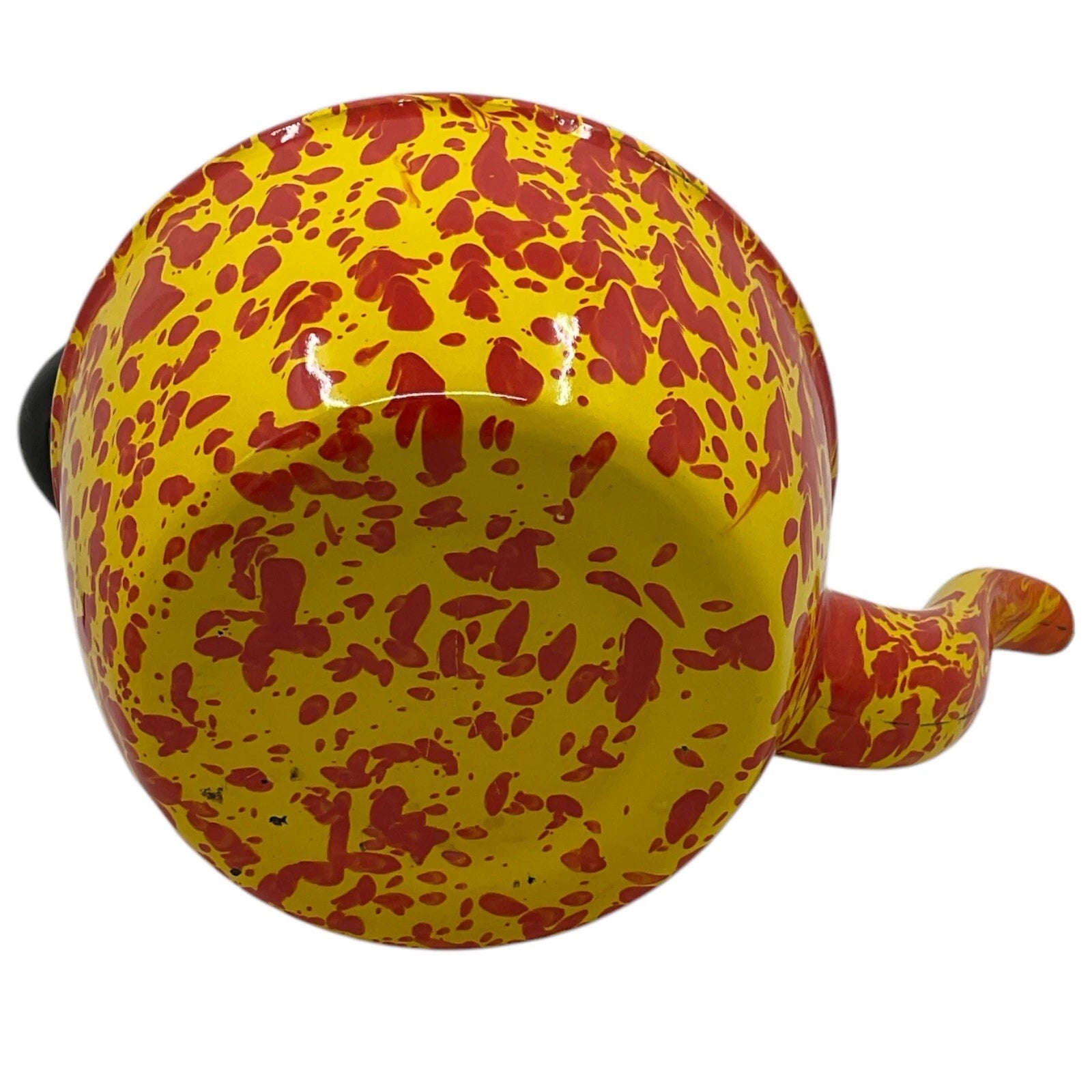 Orange Yellow Tea Pot Kettle Vntg Enamelware Splatter Swirl Graniteware No Lid