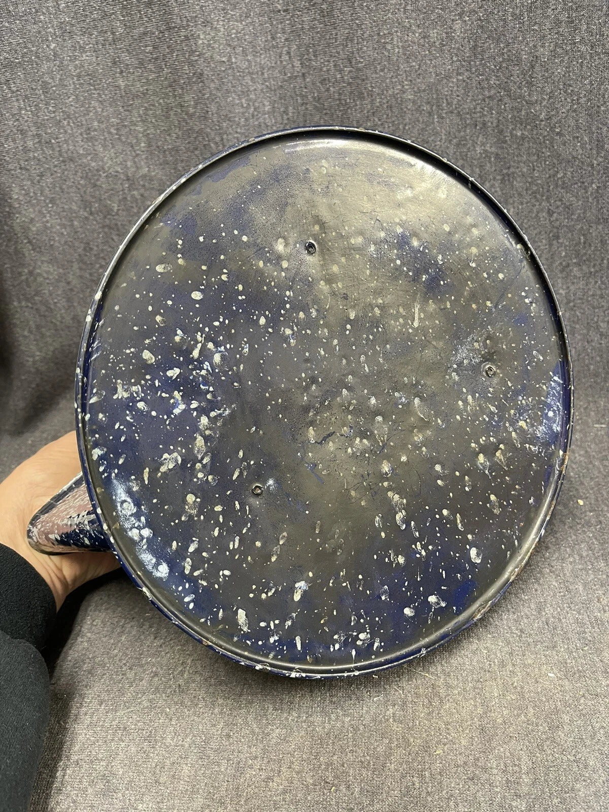 LARGE 9.25” Vintage Retro Enamelware Teapot Blue Speckled Enamel Granite Ware