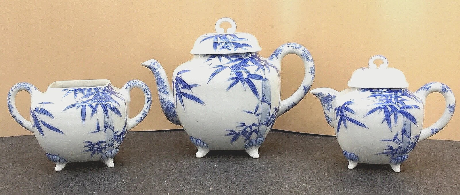 Japanese Meiji Porcelain Tea Set - Teapot, Cream & Sugar Bowls, Signed