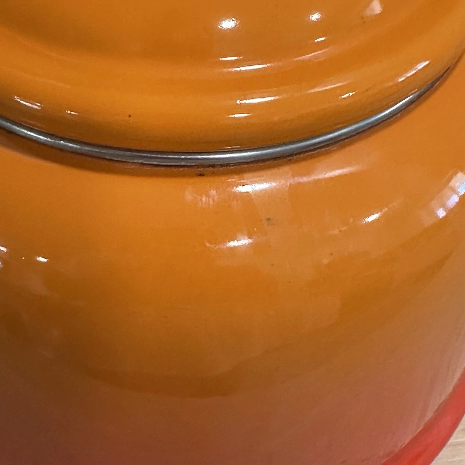 VTG Le Creuset Orange Flame Enamel Whistling Demi Kettle Teapot 1.25 Qt Pls READ