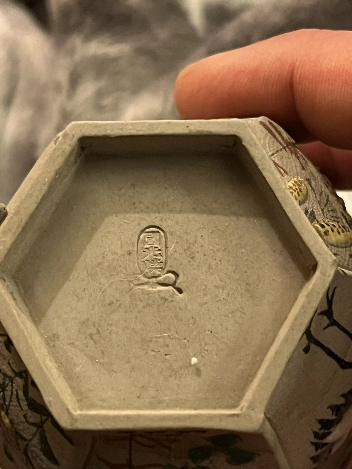 Japanese Banko Ware Plate and Teacup Crane Enamel  Marked