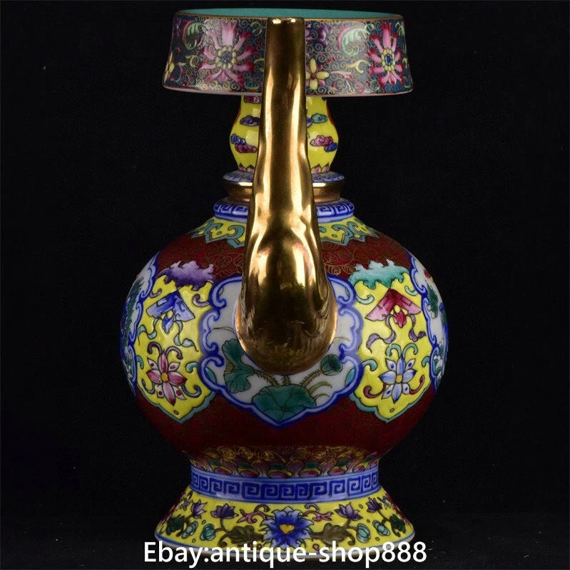 Qianlong Colour Enamel Porcelain Gilt Kylin Qilin Chilin Dragon Beast Kettle Pot