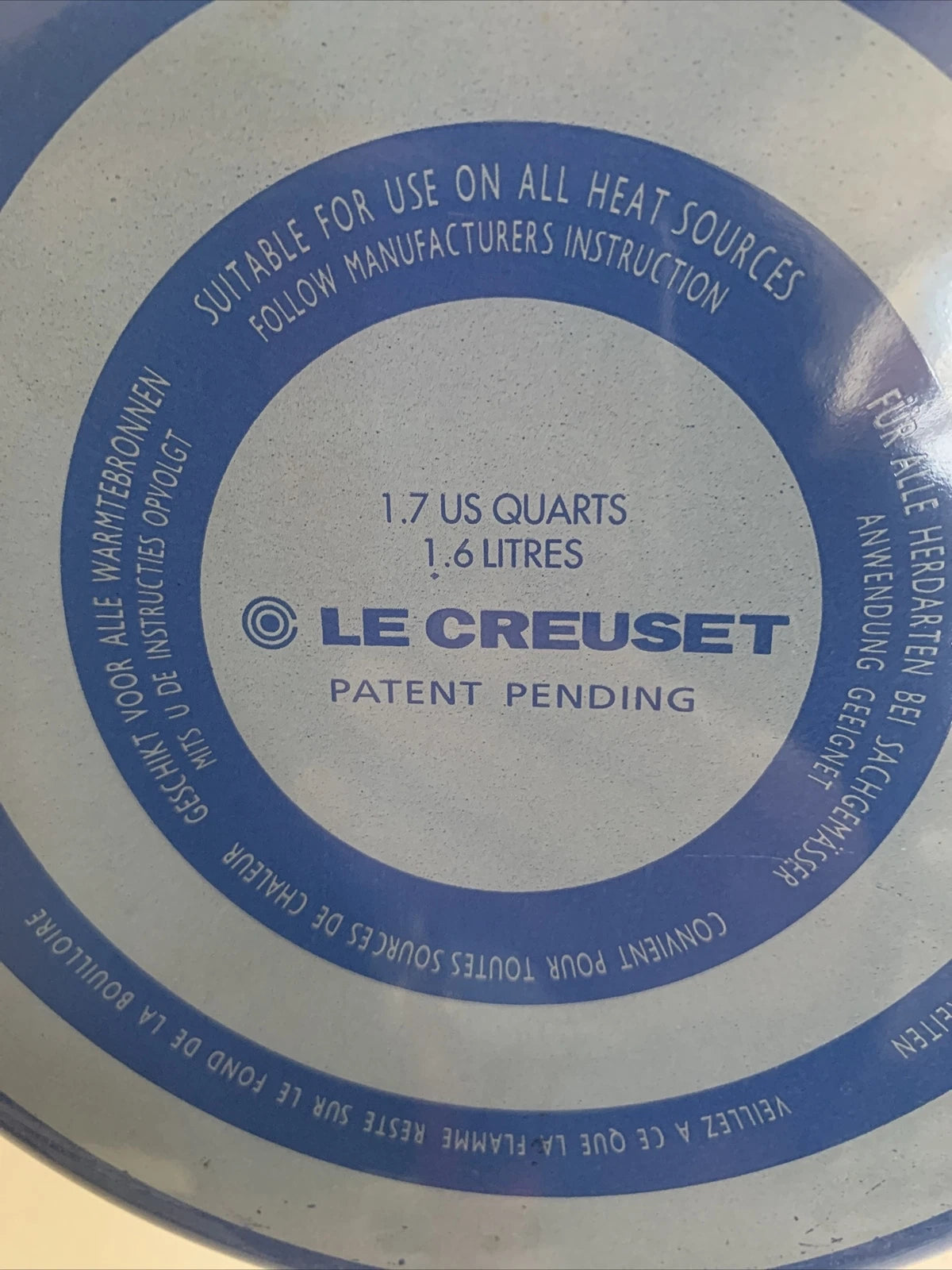 Le Creuset Whistling Tea Kettle Blue 1.6 Liter 1.7 Quart Enamel Steel Small Chip