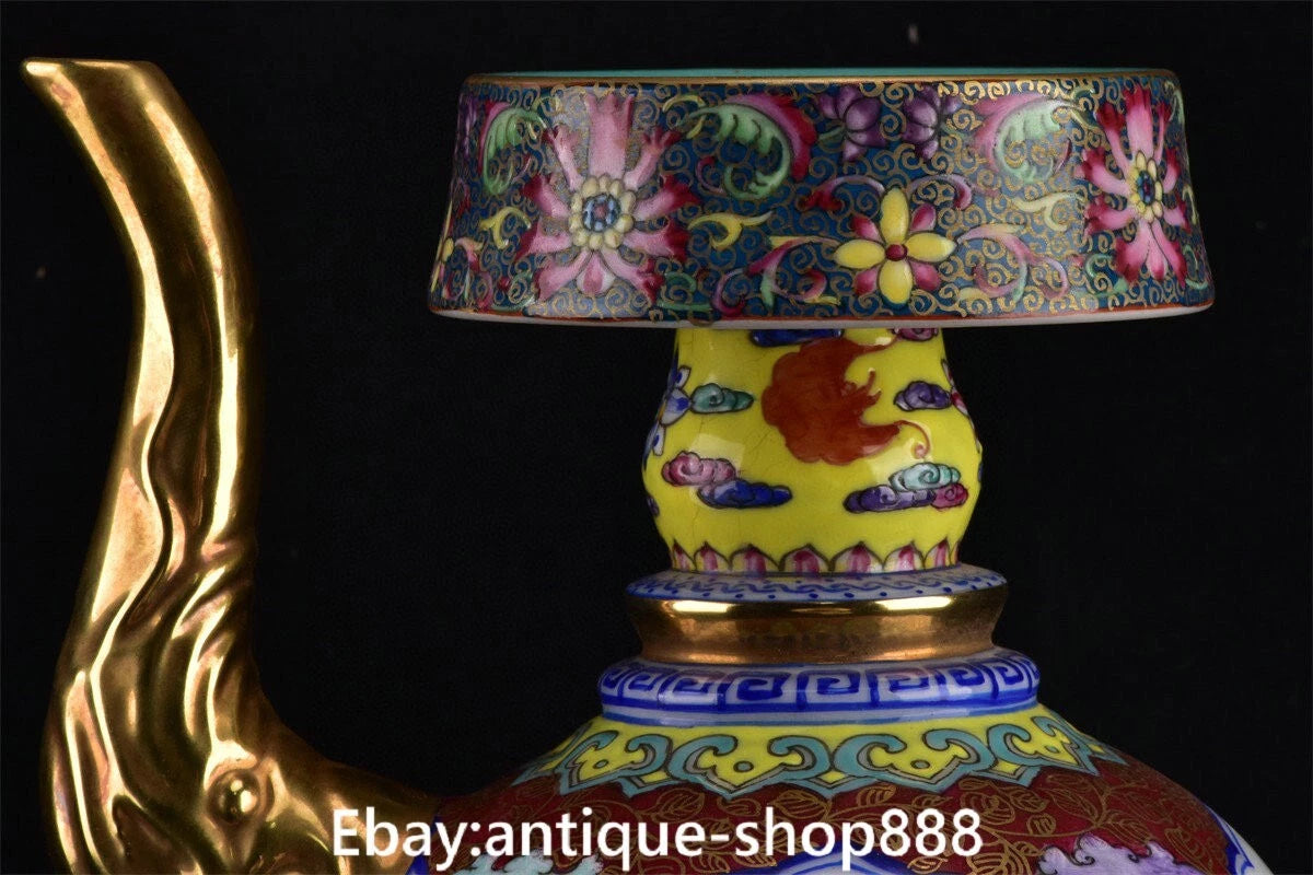 Qianlong Colour Enamel Porcelain Gilt Kylin Qilin Chilin Dragon Beast Kettle Pot