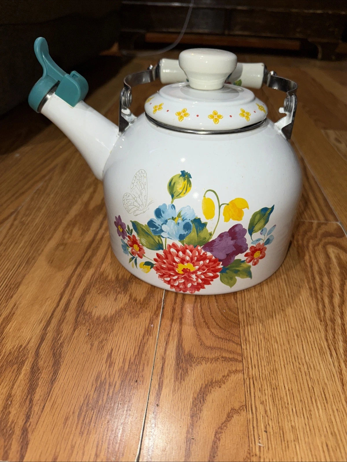 The Pioneer Woman Whistling Tea Kettle 2 Quart Blooming Bouquet Enamel On Steel