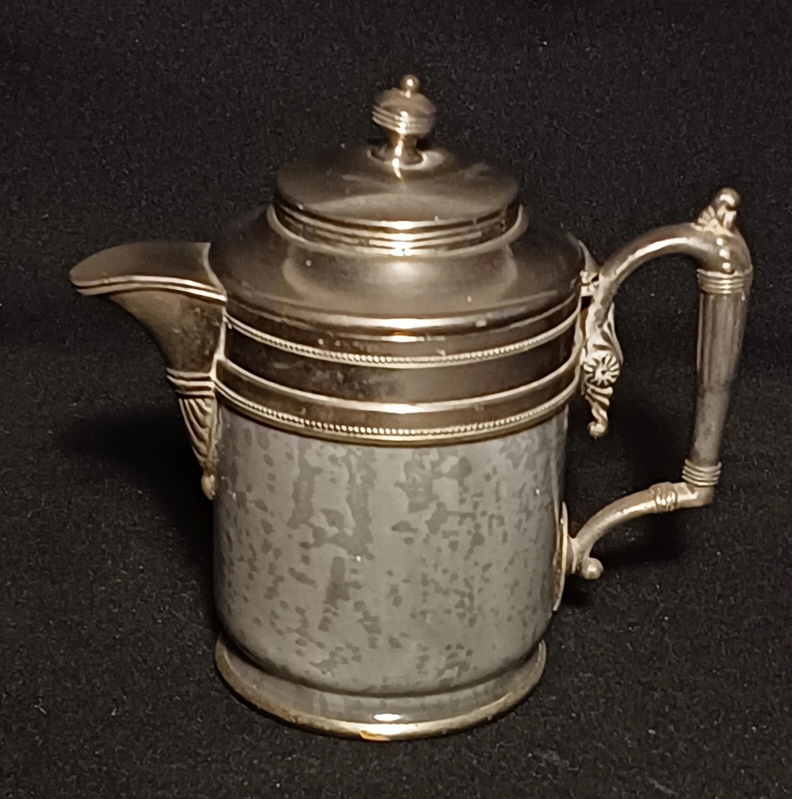 Antique Manning Bowing Gray Graniteware Enamelware Pewter Tea Coffee Set
