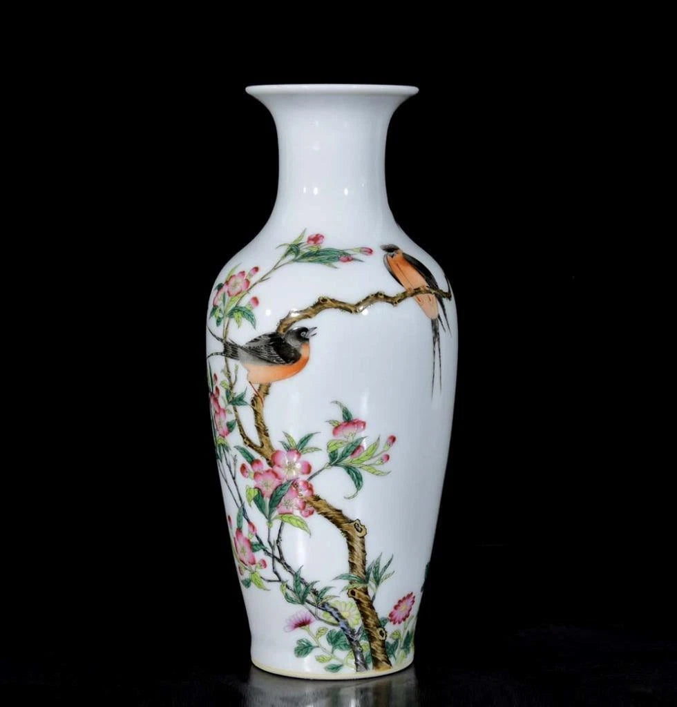 Qianlong Signed Old Chinese Colour Enamel Vase W/flower N3308