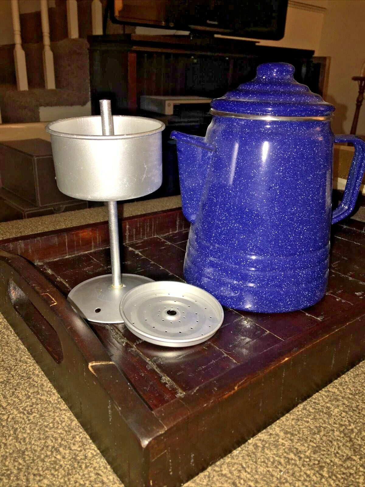 GranitewareBlue Enamelware Coffee/TeaPot  PitcherW/Coffee Percolator NEW.