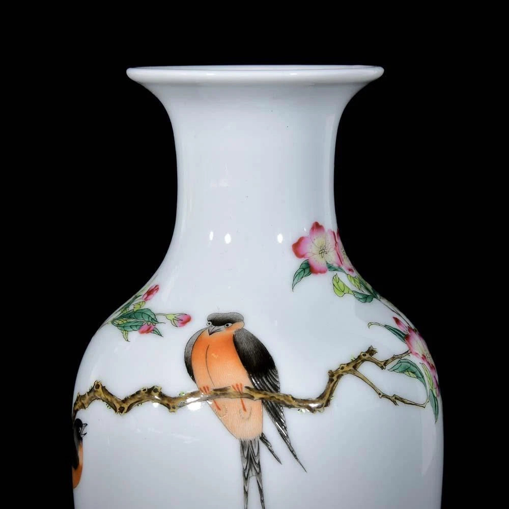 Qianlong Signed Old Chinese Colour Enamel Vase W/flower N3308