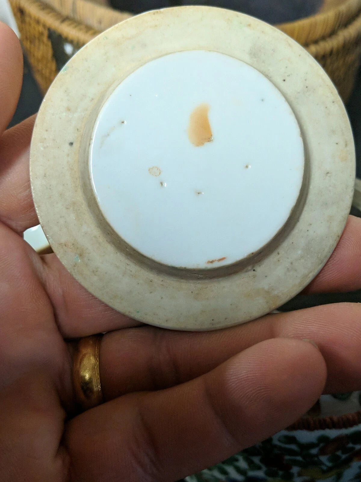 Vintage CHINESE TEA SET in Warmer Wicker basket with Teapot and 2 Cups