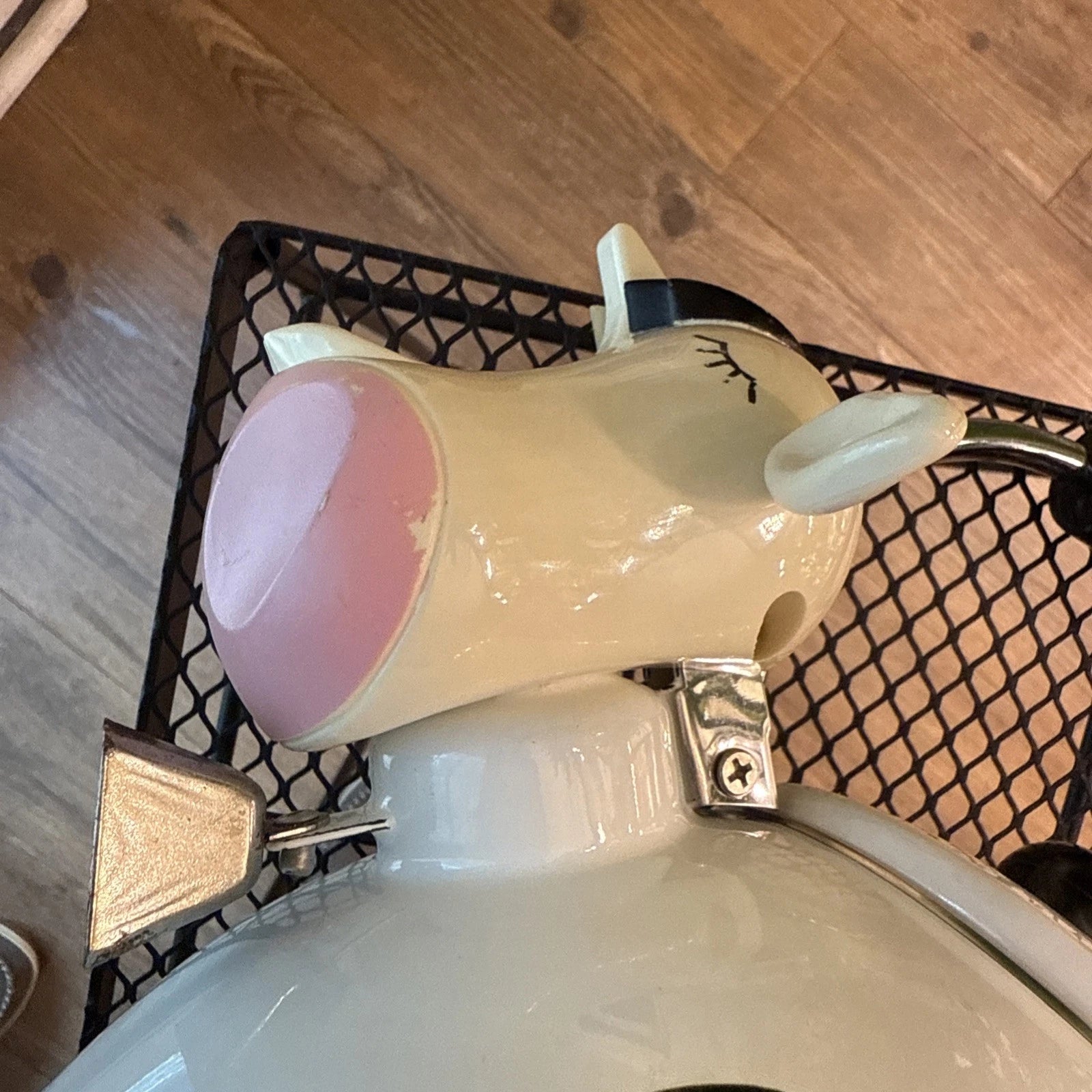 Vintage M Kamenstein Black White Cow Whistling Tea Kettle Teapot